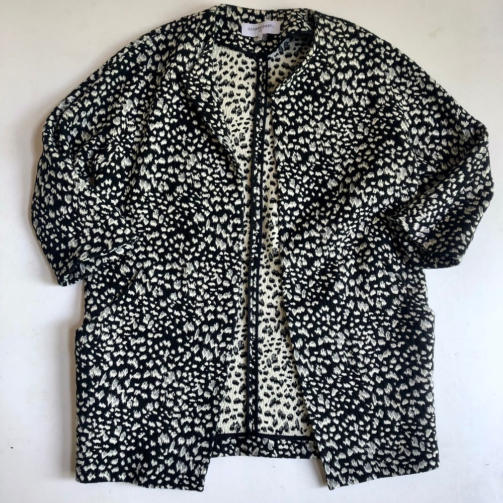Gerard Darel Black & White Leopard Print Open Cardigan Jacket